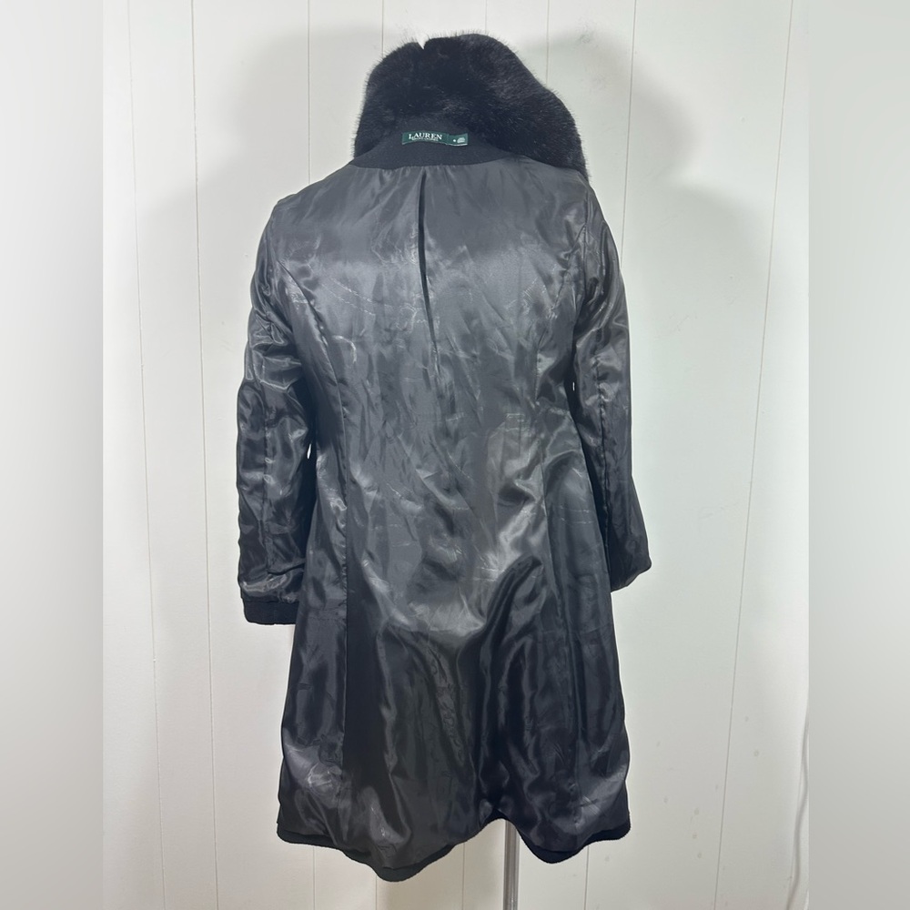 Lauren Ralph Lauren Sz8 Black Wool Blend Faux Fur Collar Walker Coat StyleLR2533 - Picture 10 of 16